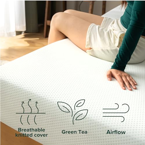 ZINUS 6 Inch Green Tea Memory Foam Mattress, Fiberglass Free, Patented Custom Contour Support, Sturdy Base Foam, CertiPUR-US Certified, Bed-in-a-box, Narrow Twin, White