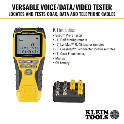 Klein Tools The Scout Pro 3 Tester Starter Kit is a versatile cable tester that locates and tests voice, data and video cables.