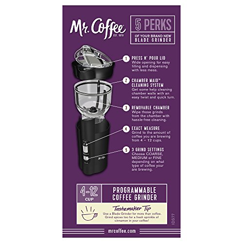 Mr. Coffee 12 Cup Electric Coffee Grinder with Multi Settings, Black, 3 Speed - IDS77