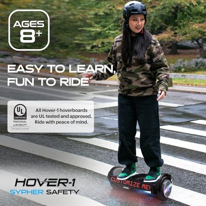 Hover-1 Sypher Electric Self-Balancing Hoverboard with Customizable Screen, Dual 150W Motors, 7 mph Max Speed, and 7 Miles Max Range