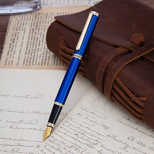 BEILUNER Blue Fountain Pen,Stunning Luxury Pen,24K Gilded Nib(Fine),Gorgeous 24K Gold Finish,German Schneider Ink Converter,Trustworthy Pen Gift for Men&Women-Elegant, Reliable,Nice Pen for Writing