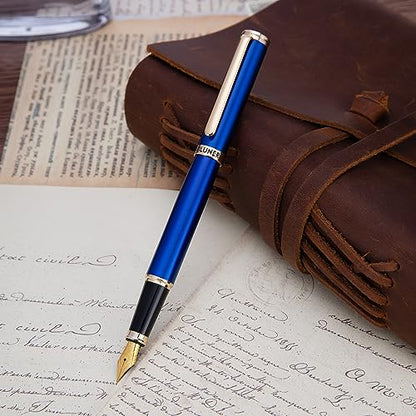 BEILUNER Blue Fountain Pen,Stunning Luxury Pen,24K Gilded Nib(Fine),Gorgeous 24K Gold Finish,German Schneider Ink Converter,Trustworthy Pen Gift for Men&Women-Elegant, Reliable,Nice Pen for Writing