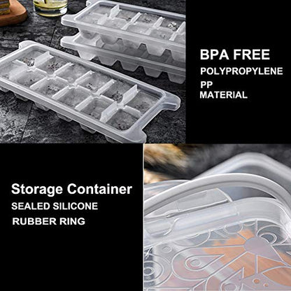 Ice Cube Trays and Ice Cube Storage Container Set With Airtight Locking Lid, 3 Packs / 36 Big Trapezoid Ice Cubes, Stackable Plastic Ice Mold Makers for Cool Drinks, Baby Food and Smoothie