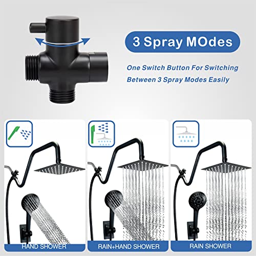 8 inch Rain Shower Head with Handheld Spray, Metal High Pressure Rainfall Shower Head with Handheld Combo with 13 inch Extension Shower Arm,Rain Shower and Handheld Separately or Dual Spray
