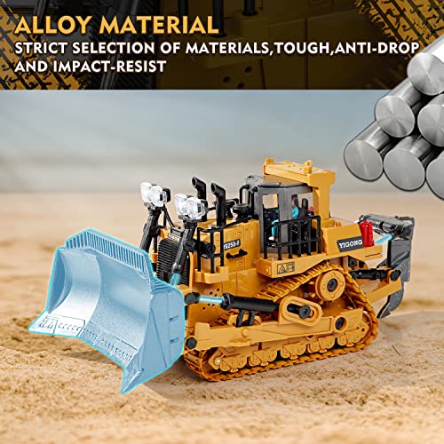 FUUY RC Bulldozer Construction Toy for Kids Ages 3 Year Old, Realistic Remote Control Bulldozer Metal RC Construction Vehicle Shovel Ripper RC Truck Building Toys for Boys 4-7 Year Old Birthday Gifts