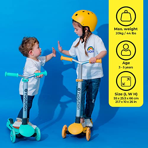 Yvolution Y Glider Air Scooter for Kids, 3 Wheel Scooter for Toddlers 4 Adjustable Height Glider with Kick Scooters, Lean to Steer with LED Flashing Light for Children Ages 3+ Years Old (Green)