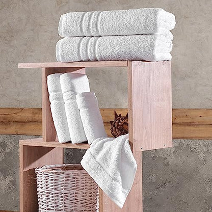 Hammam Linen White Bath Towels Set 6-Piece Original Turkish Cotton Soft, Absorbent and Premium Towel for Bathroom and Kitchen 2 Bath Towels, 2 Hand Towels, 2 Washcloths