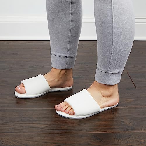 Dearfoams Women's Beatrice Velour Slide Slipper, Cream, Small