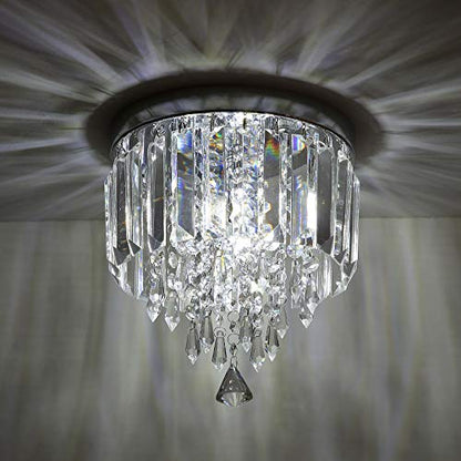 Nobranded Mini Crystal Chandelier Flush Mount Ceiling Light for Bedroom, Hallway, Bar, Kitchen, Bathroom Pendant Lamps
