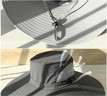 Leotruny Men Wide Brim Sun Hats UPF50+ Waterproof Breathable Straw Hat for Fishing, Hiking, Camping (C07-khaki Ink)