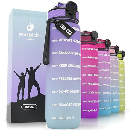 YOU GOT THIS LIVING Motivational Sports Water Bottle with Spout & Carry Handle, 32 oz/1L Water Bottle, One Hand Click Open, Achieve All-Day Hydration SpillProof,BPA FREE
