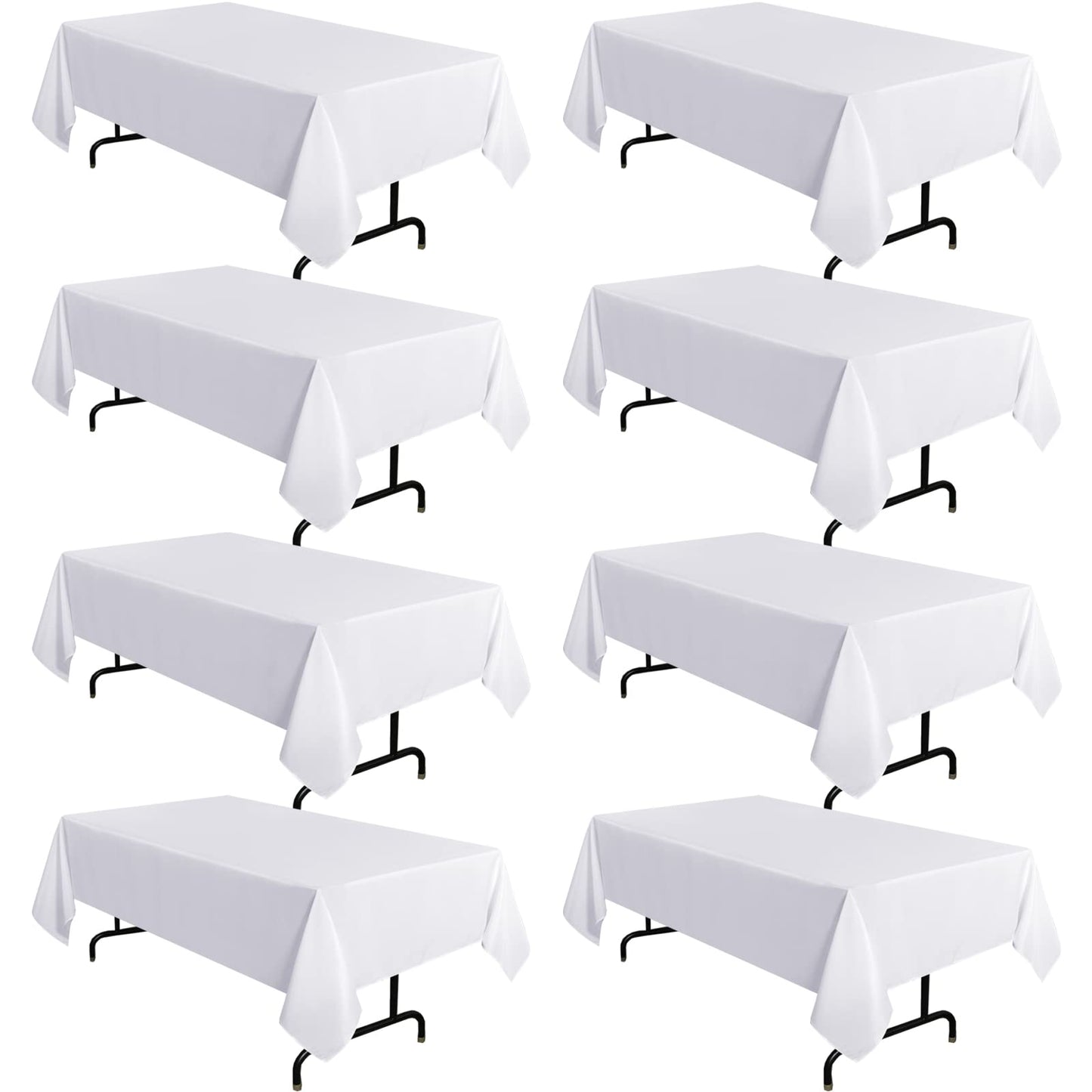 sancua 8 Pack White Tablecloth 60 x 102 Inch, Rectangle Table Cloth for 6 Feet Table - Stain and Wrinkle Resistant Washable Polyester Table Cover for Dining Table, Buffet Parties and Camping