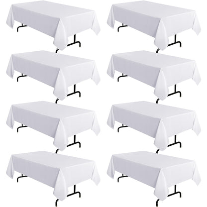 sancua 8 Pack White Tablecloth 60 x 102 Inch, Rectangle Table Cloth for 6 Feet Table - Stain and Wrinkle Resistant Washable Polyester Table Cover for Dining Table, Buffet Parties and Camping