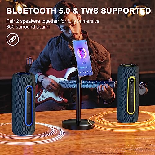 ADD 2 TO YOUR CART! Bobtot Portable Bluetooth Speaker Wireless Speaker, TWS Stereo Sound Bluetooth 5.0 Waterproof IPX5 Built-in Mic with RGB Lights for Home Indoors and Outdoors Party…