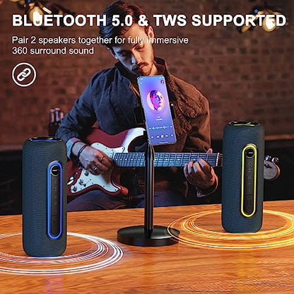 ADD 2 TO YOUR CART! Bobtot Portable Bluetooth Speaker Wireless Speaker, TWS Stereo Sound Bluetooth 5.0 Waterproof IPX5 Built-in Mic with RGB Lights for Home Indoors and Outdoors Party…