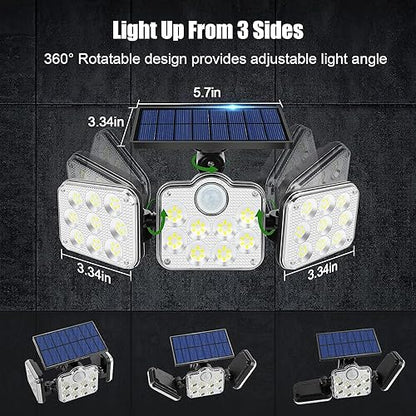 YBING Outdoor Solar Lights, Solar Powered Outdoor Lights Waterproof Solor Light with Motion Sensor, 3 Adjustable Heads, 270° Wide Angle for Garage Patio Porch Garden Yard （2 Pack）