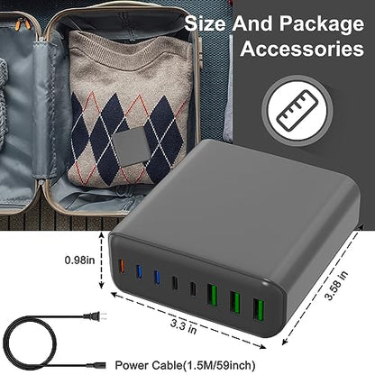 265W USB C Charger, 8-Port Desktop USB C Charging Station, 65W USB C Laptop Charger Compatible with MacBook Pro/Air,iPhone 14/13/Mini/Pro/13Pro Max/12 Samsung Galaxy Note