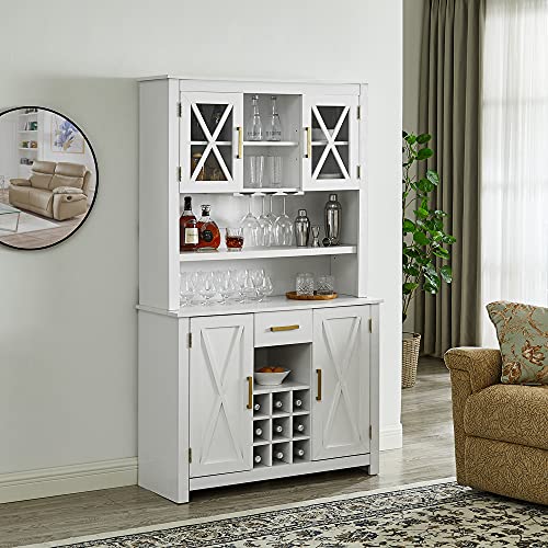 Home Source White Tall Cabinet with Glass Doors