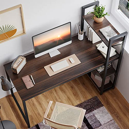 Bestier Computer Desk with Storage Shelves - 55 Inch Home Office Desks with Reversible Bookshelf - Plenty Leg Room and Easy Assemble, Brown