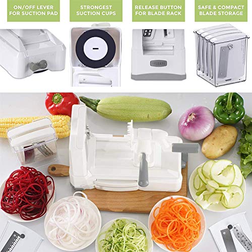 Spiralizer 7-Blade Vegetable Slicer, Strongest-and-Heaviest Spiral Slicer, Best Veggie Pasta Spaghetti Maker for Keto/Paleo/Non-Gluten, Comes with 4 Recipe Ebooks