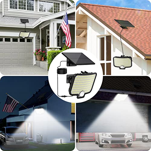 Solar Lights Outdoor 7500K, 120 LED Motion Sensor Solar Wall Light with 16.5ft Cable, IP65, 3 Modes Solar Flood Security Lights 150° Wide Angle Illumination for Patio, Garage, Porch, Yard (2 Packs)