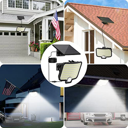 Solar Lights Outdoor 7500K, 120 LED Motion Sensor Solar Wall Light with 16.5ft Cable, IP65, 3 Modes Solar Flood Security Lights 150° Wide Angle Illumination for Patio, Garage, Porch, Yard (2 Packs)
