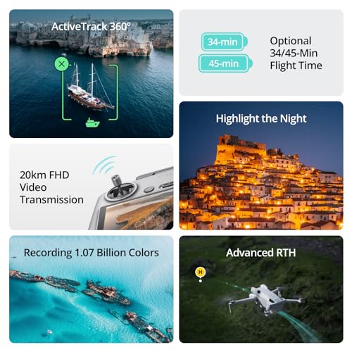 DJI Mini 4 Pro (DJI RC-N2), Folding Mini-Drone with 4K HDR Video Camera for Adults, Under 0.549 lbs/249 g, 34 Mins Flight Time, 20 km Max Video Transmission Distance, Omnidirectional Vision Sensing