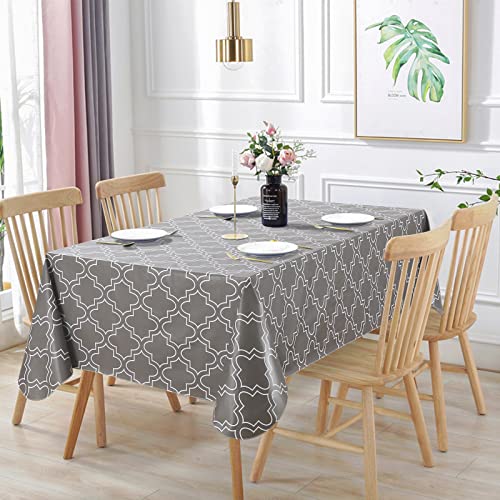 Vonabem 100% Waterproof Rectangle PVC Tablecloth, Vinyl Table Cloth Cover with Flannel Backing Oil Spill Proof Wipeable Table Cloths for Indoor Outdoor (Grey,60X84IN)