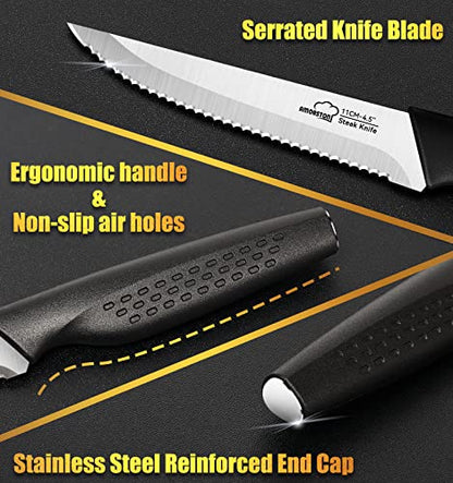 Amorston Steak Knives Set of 8, Stainless Steel Steak Knife Set, Serrated Steak Knives Dishwasher Safe, Silver