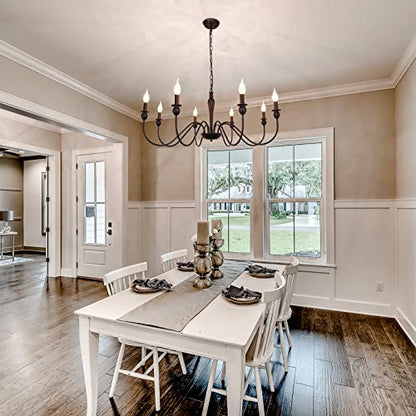 ANKYLHUA Black 8 Lights Farmhouse Chandelier for Dining Room Industrial Pendant Ceiling Light Fixture French Country Chandeliers for Dining Room, Living Room, Bedroom, Kitchen