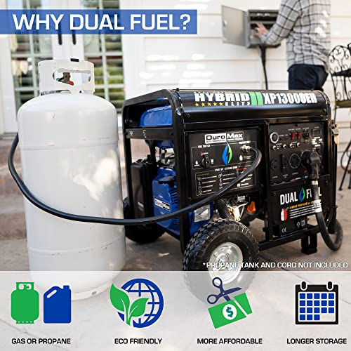 DuroMax XP13000EH Dual Fuel Portable Generator 13000 Watt Gas or Propane Powered Electric Start-Home Back Up, Blue/Gray