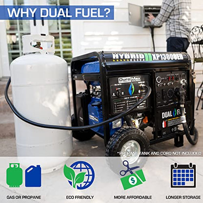 DuroMax XP13000EH Dual Fuel Portable Generator 13000 Watt Gas or Propane Powered Electric Start-Home Back Up, Blue/Gray