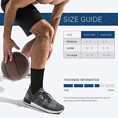 Marino Men's Performance Crew Socks - Mens Athletic Black & White Socks - Moisture Control Multi-Pack - Black - 12 Pack - (10-13)