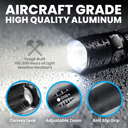 Bell+Howell Taclight Tactical Flashlights High Lumens, 3 Pack Zoomable Waterproof Flashlight, LED Flashlight, Small Heavy Duty Flashlight for Emergencies Camping Flashlight, Ultra Bright As Seen on TV