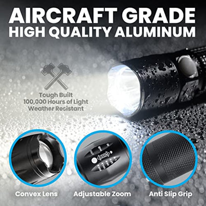 Bell+Howell Taclight Tactical Flashlights High Lumens, 3 Pack Zoomable Waterproof Flashlight, LED Flashlight, Small Heavy Duty Flashlight for Emergencies Camping Flashlight, Ultra Bright As Seen on TV