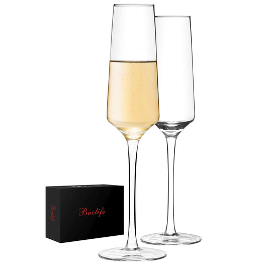 Champagne Glasses Set of 2 - Elegant Champagne Flutes Glass With Long Stem - Unique Gift for Birthday,Wedding, Anniversary - Ideal for Wine Tasting,Daily Use - 7 oz, Clear