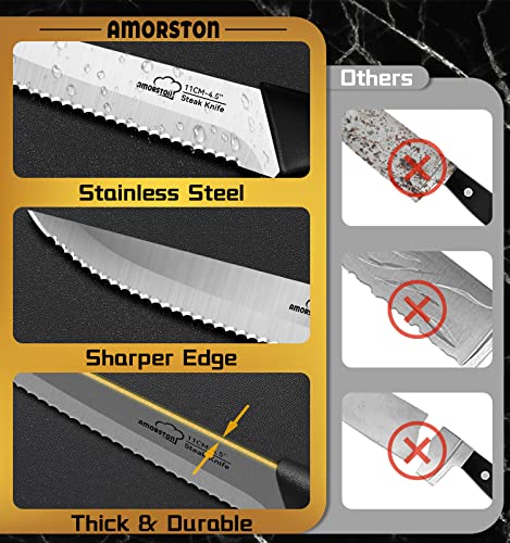 Amorston Steak Knives Set of 8, Stainless Steel Steak Knife Set, Serrated Steak Knives Dishwasher Safe, Silver