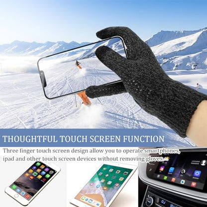 3-Pieces Winter Beanie Hats, Scarf and Touch Screen Gloves Set for Men and Women, Warm Knit Cap Set Dark Grey-2