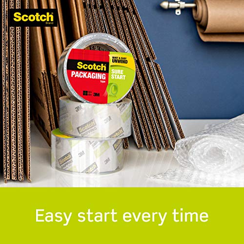 Scotch Sure Start Packing Tape, Clear, Quiet Unwind and Easy Start, 1.88 in. x 54.6 yd., 1 Tape Roll