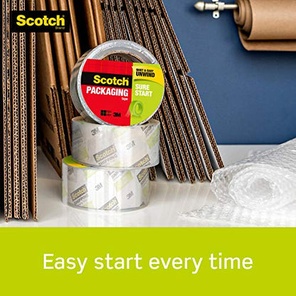 Scotch Sure Start Packing Tape, Clear, Quiet Unwind and Easy Start, 1.88 in. x 54.6 yd., 1 Tape Roll
