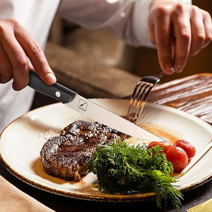 imarku Steak Knives, Steak Knives Set of 8, Serrated Steak Knife Set with Pakkawood Ergonomic Handle, Japanese HC Steel Steak Knife and Gift Box, Black of Friday 2023