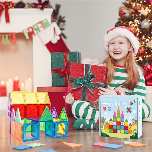 Crenova Magnetic Tiles 40 PCS, Beginner Construction Set, 3D Magnetic Building Blocks, Magnetic Toys Educational STEM Gifts for Kids Ages 3-5 Year Old Boys and Girls