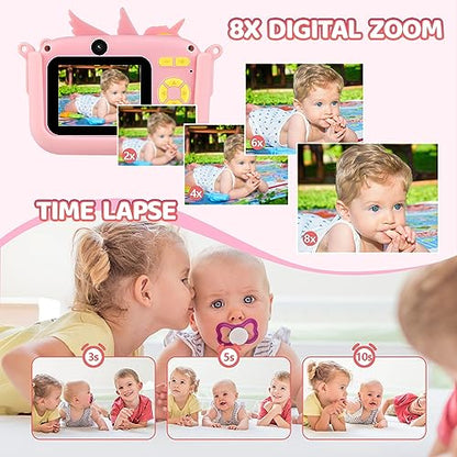 Kids Camera for Girls,2.4-in Kids Camera with Tripod Timelapse Camera with 32GB SD Card 1080 HD Digital Video Camera for 3-12 Years Old Girls Boys Toddler Selfie Camera with Silicone Cover