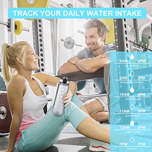 VOGVOG 2 Pack Water Bottles 64 Oz + 27 Oz, Sport Water Bottle with Straw & Time Marking,Gym Drinks Bottle, Half Gallon Motivational Water Jug for Women, BPA Free