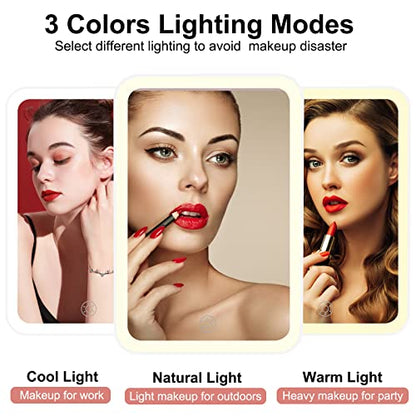 Flymiro Lighted Makeup Vanity Mirror with 72 LED Lights, Portable Travel Mirror with 3 Colors Lighting, Dimmable Touch Screen,USB Rechargeable,Tabletop Desk Foldable Cosmetic Mirror with Lights