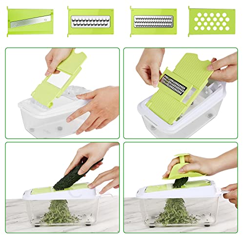 Food Dicer, Vegetable Chopper 6 Blades, Mandoline Slicer for Kitchen, Onion Chopper Dicer, Kitchen Chopper Mandolin Slicer, Fruit and Veggie Chopper with Container Vegetable Cutter Green