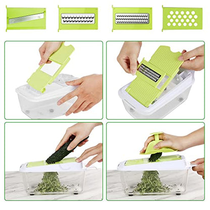 Food Dicer, Vegetable Chopper 6 Blades, Mandoline Slicer for Kitchen, Onion Chopper Dicer, Kitchen Chopper Mandolin Slicer, Fruit and Veggie Chopper with Container Vegetable Cutter Green