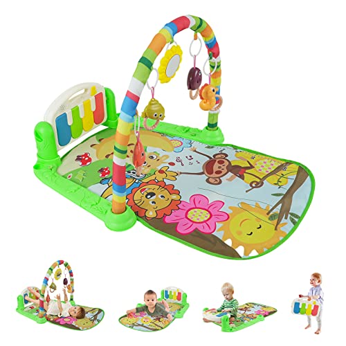 Kuduo Bao Funny Play Piano Tummy Time Baby Activity Gym Mat, Baby Play Mat Baby Gym with 5 Infant Learning Sensory Baby Toys, Music and Lights for Newborn Baby 0 to 3 6 9 12 Months