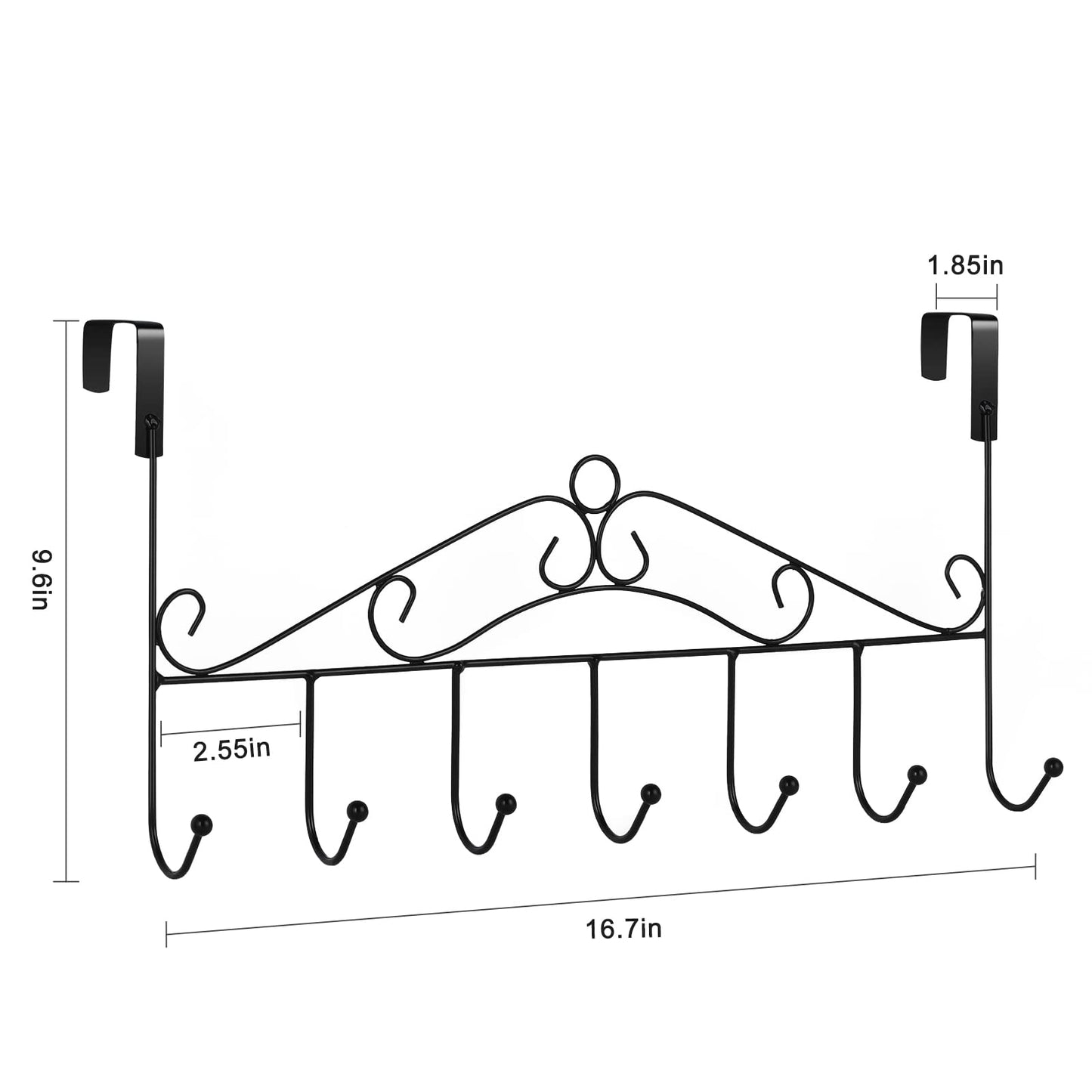 4 Pack Over The Door Hooks Hanger,Over The Door Towel Rack Coat Rack with 7 Hooks, Metal Hanging Organizer for Clothes Coat Hat Towel Bedroom Bathroom, Black