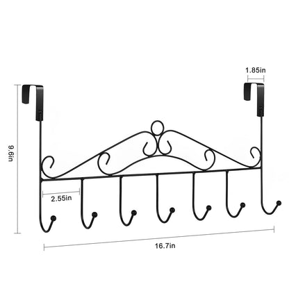 4 Pack Over The Door Hooks Hanger,Over The Door Towel Rack Coat Rack with 7 Hooks, Metal Hanging Organizer for Clothes Coat Hat Towel Bedroom Bathroom, Black